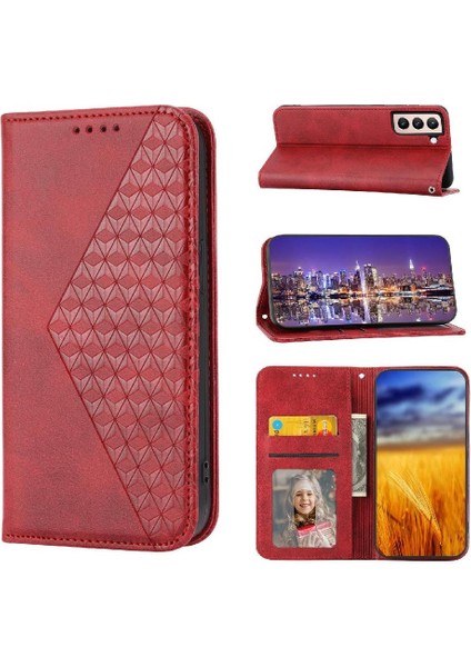 Samsung Galaxy S21 Günlük Kullanım Için Flip Case Cüzdan Standı El Kayışı Eşkenar Dörtgen (Yurt Dışından)