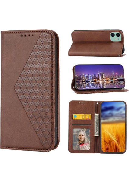IPhone 11 Için Flip Case Standı Günlük Kullanım Eşkenar Dörtgen Şekli Cüzdan El Kayışı (Yurt Dışından)
