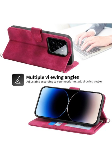Xiaomi 14 Çoklu Kredi Kartı Yuvaları Için Flip Case Bileklik Kabartmalı (Yurt Dışından)