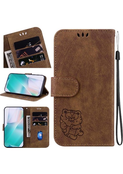 IPhone 16 Için Kılıf Pro Max Flip Folio Kabartmalı Sevimli Kaplan Tutucu Kapak (Yurt Dışından)