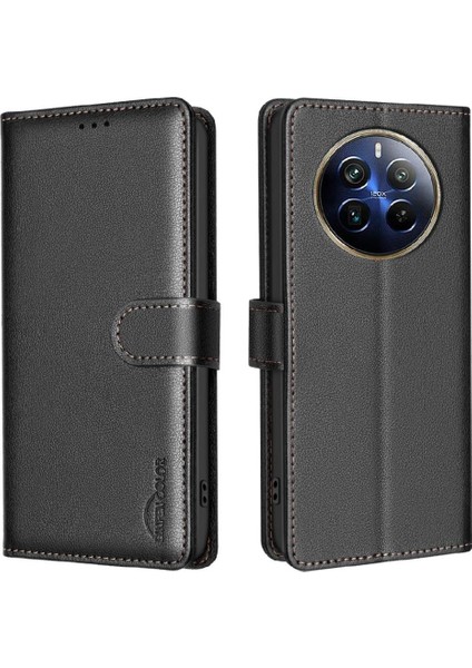 Realme 12 Pro Artı 5g Için Flip Case Pu Deri Cüzdan Manyetik Kart Tutucu (Yurt Dışından)