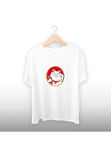 Balıklı Kedi Detaylı Unisex Tişört