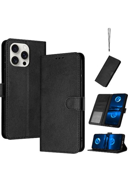 Kart Yuvası Kickstand ile IPhone 15 Pro Max Pu Deri Için Flip Case (Yurt Dışından)
