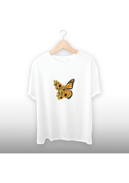 Kelebek Günebakan Detaylı Unisex Tişört