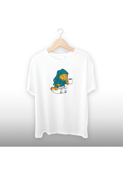 Uykulu Kedi Detaylı Unisex Tişört