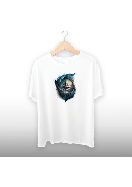 Pusula Deniz Detaylı Unisex Tişört