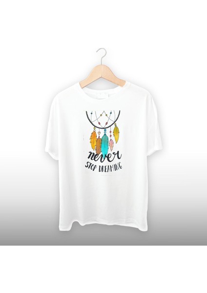 Never Stop Detaylı Unisex Tişört