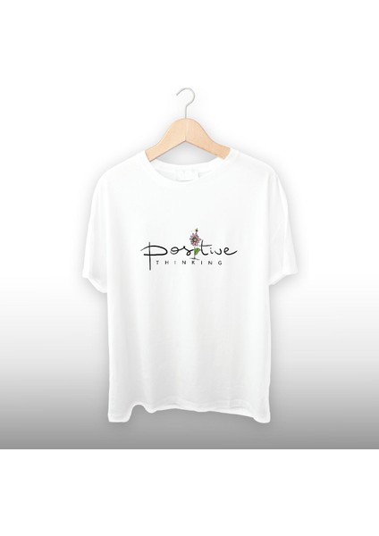 Positive Thinking Yazısı Detaylı Unisex Tişört