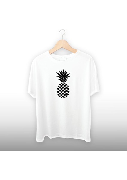 Ananas Kalp Detaylı Unisex Tişört