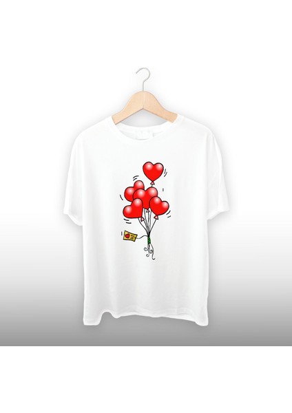 Kalpli Balon Notlu Detaylı Unisex Tişört