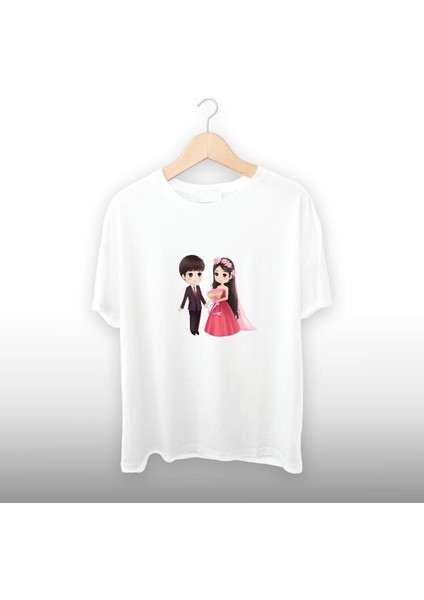Nişanlı Çift Detaylı Unisex Tişört