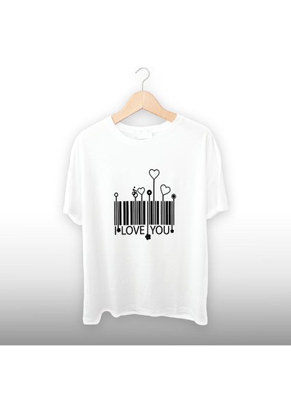 I Love You Barkod Detaylı Unisex Tişört