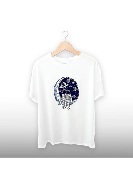 Astronot Ay Detaylı Unisex Tişört