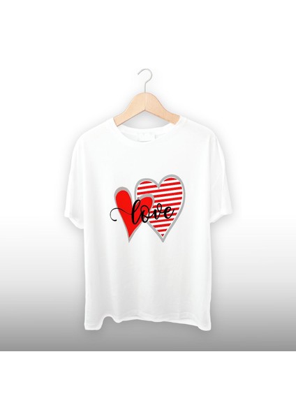 Iki Kalp Love Detaylı Unisex Tişört