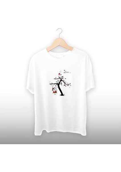 Aşk Ağacı Detaylı Unisex Tişört