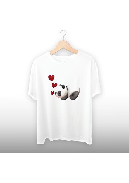 Panda Kalp Koku Detaylı Unisex Tişört