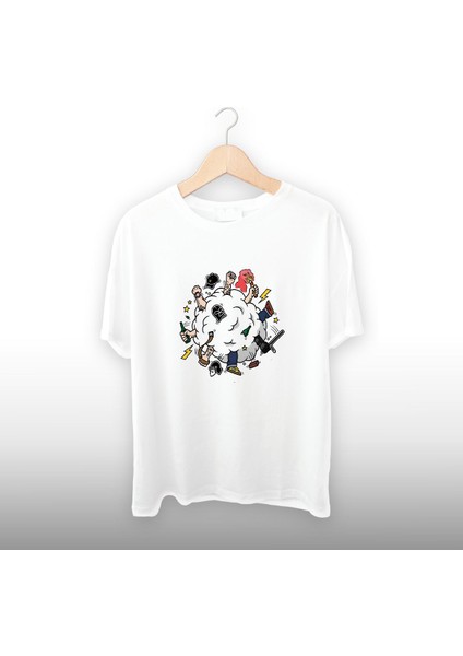 Kargaşa Detaylı Unisex Tişört