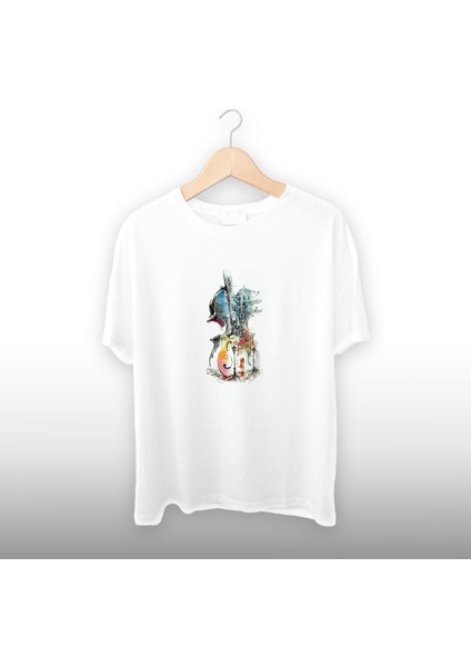 Renkli Keman Detaylı Unisex Tişört