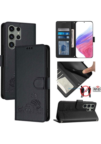 Samsung Galax S23 Ultra 5g Için Kedi Sıçan Desenli Rfıd Kılıf (Yurt Dışından)