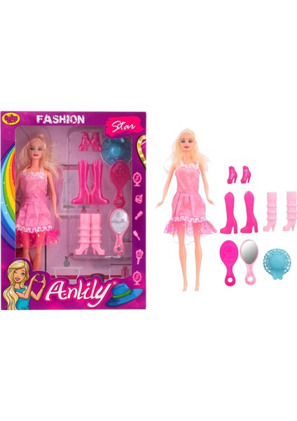 Bol Aksesuarlı Moda Kombini Oyuncak Bebek 30 cm Anlily Fashion Star Doll