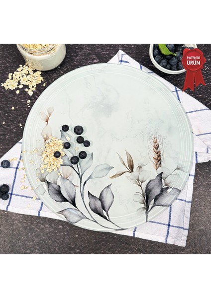 Kanallı Cam Kesme Tahtası - Cam Kesme Tablası | Dark Floral | Çap32cm | Patentli Ürün fırsatları