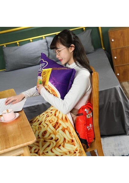 Yumuşak Battaniye Gerçekçi Anında Erişte Peluş Foodpillow Battaniye ile Dolması Biftek Kızarmış Erişte Hediyeler Kawaii Yastık Gıda Çocuk Oyuncak | Peluş Yastıklar (45 * 33 Cm) (Yurt Dışından)