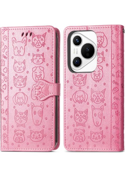 Huawei Pura 70 Pro Için Flip Case Kısa Kayış Karikatür Hayvanlar Darbeye (Yurt Dışından)