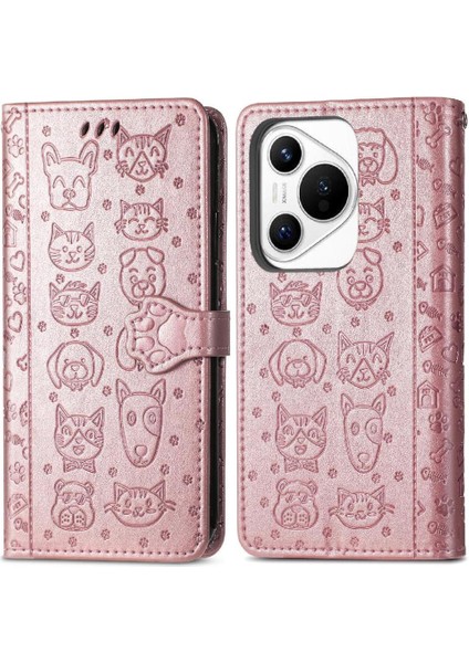 Huawei Pura 70 Pro Için Flip Case Kısa Kayış Karikatür Hayvanlar Darbeye (Yurt Dışından)