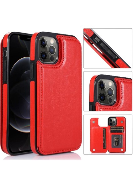 IPhone 12 Için Cüzdan Durumda Pro Max Çift Manyetik Toka Kart Yuvaları Pu (Yurt Dışından)