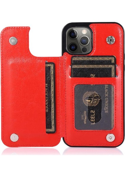 IPhone 12 Için Cüzdan Durumda Pro Max Çift Manyetik Toka Kart Yuvaları Pu (Yurt Dışından)