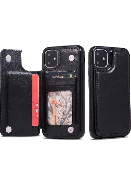 Kart Tutucu Çift ile IPhone 11 Pu Deri Kickstand Için Cüzdan Kılıf (Yurt Dışından)