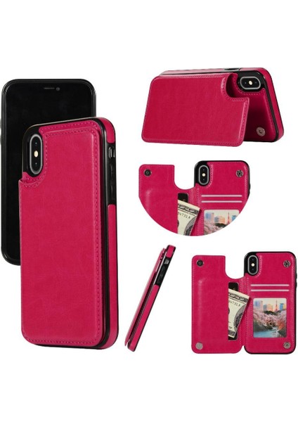 Kart Tutucu Kickstand Çift Manyetik ile IPhone Xs Max Için Cüzdan Kılıf (Yurt Dışından)