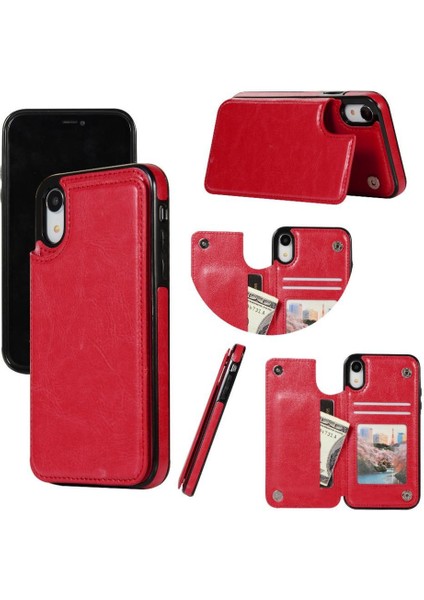 Kart Tutucu ile IPhone Xr Pu Deri Kickstand Kart Yuvaları Için Cüzdan Kılıf (Yurt Dışından)
