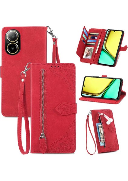 Realme C67 4g Flip Fermuar Tarzı Çoklu Kart Yuvası Cüzdan Için Flip Case (Yurt Dışından)