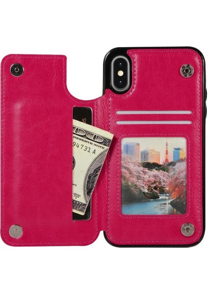 Kart Tutucu Kickstand Çift Manyetik ile IPhone Xs Max Için Cüzdan Kılıf (Yurt Dışından) indirimleri