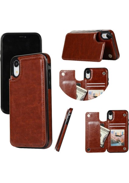 Kart Tutucu ile IPhone Xr Pu Deri Kickstand Kart Yuvaları Için Cüzdan Kılıf (Yurt Dışından)