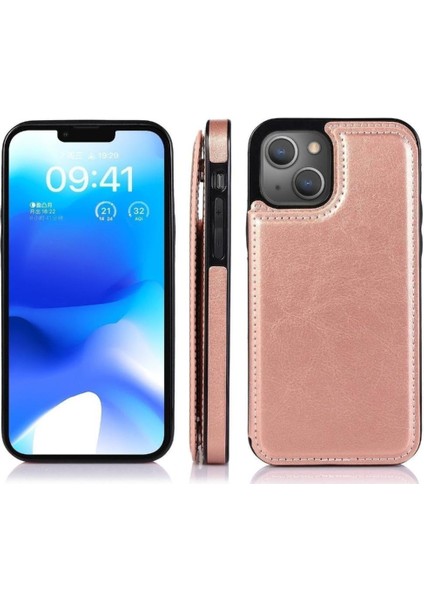 Kart Tutucu ile IPhone 14 Için Cüzdan Durumda Pu Deri Kart Yuvaları Kickstand (Yurt Dışından)