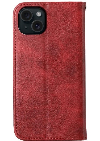IPhone 15 Için Flip Case Artı El Kayışı Eşkenar Dörtgen Şekli Standı Cüzdan Günlük (Yurt Dışından)