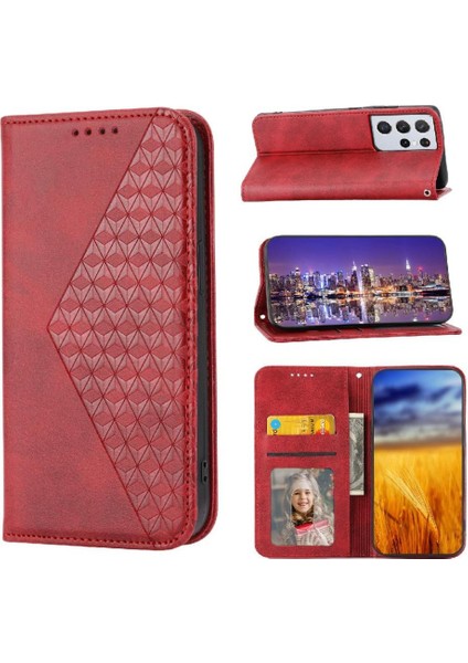 Samsung Galaxy S21 Ultra Eşkenar Dörtgen Şekli El Kayışı Günlük Kullanım Için Flip Case (Yurt Dışından)
