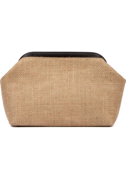Kadın Siyah Renk Detaylı Jüt Hasır Portföy & Clutch Çanta