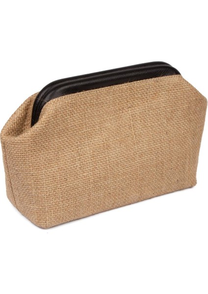 Kadın Siyah Renk Detaylı Jüt Hasır Portföy & Clutch Çanta