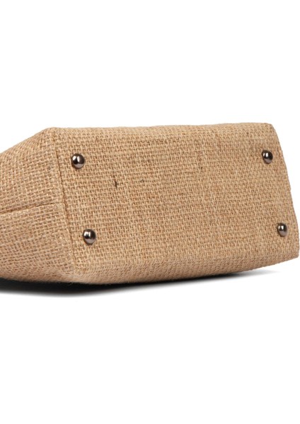 Kadın Siyah Renk Detaylı Jüt Hasır Portföy & Clutch Çanta