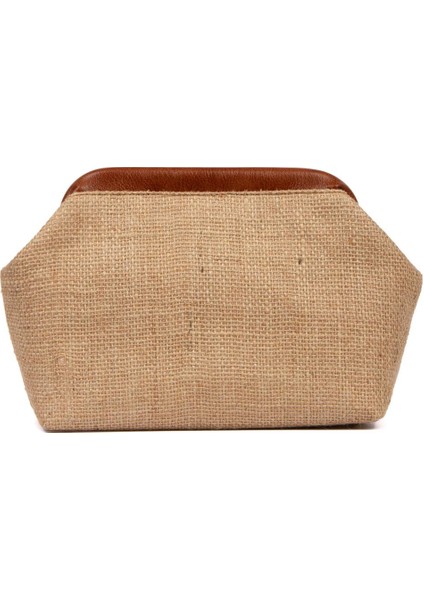 Kadın Kahve Renk Detaylı Jüt Hasır Portföy & Clutch Çanta