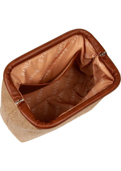 Kadın Kahve Renk Detaylı Jüt Hasır Portföy & Clutch Çanta