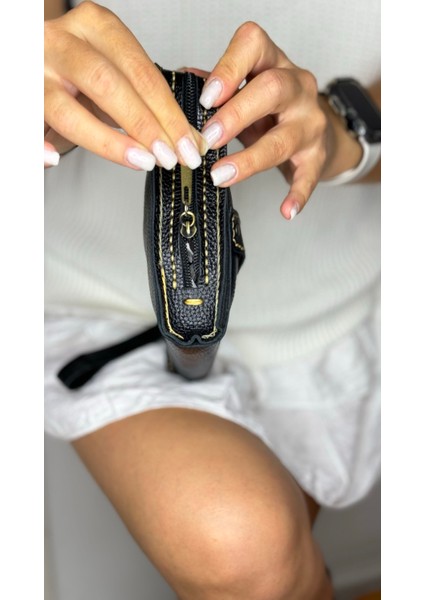 %100 Gerçek Deri El Yapımı Erkek Kadın El Çantası Kartlıklı, Portföy ,clutch Siyah Taba
