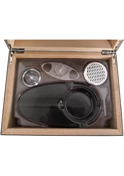 Küçük Mat Siyah Humidor Puro Kutusu Küllük Makas Seti RD26