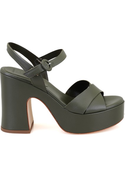 Sara Yeşil Platform Topuklu Sandalet