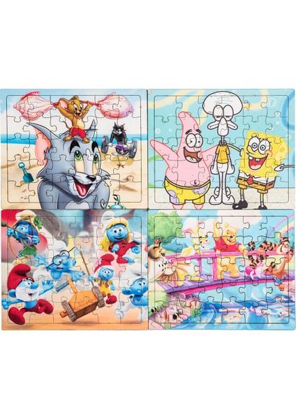 Çocuklar Için Ahşap Eğitici Öğretici Renkli puzzle Yapboz 4'lü Set 30 Parça