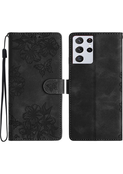 Samsung Galaxy S21 Ultra 5g Için Kiraz Çiçeği Pu Kılıf (Yurt Dışından)