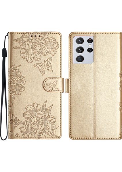 Samsung Galaxy S21 Ultra 5g Için Kiraz Çiçeği Pu Kılıf (Yurt Dışından)